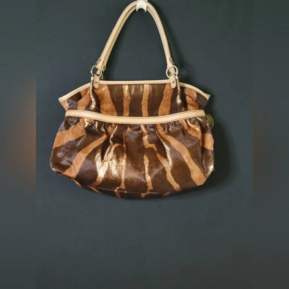 Fendi Vintage Rare Brown & Tan Pony fur Leather Hand Bag, Tiger Print - Picture 5 of 16
